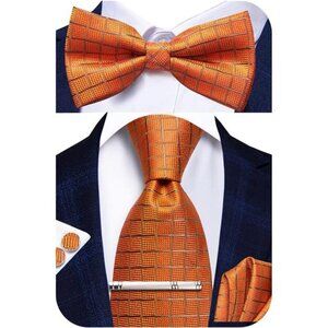 Men Ties Bowtie Set Woven Silk Necktie Bow Tie and Pocket  Square Cufflinks Set
